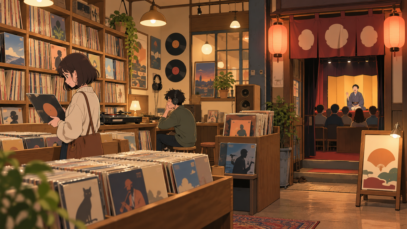 レコード店と演芸場の雰囲気イメージ