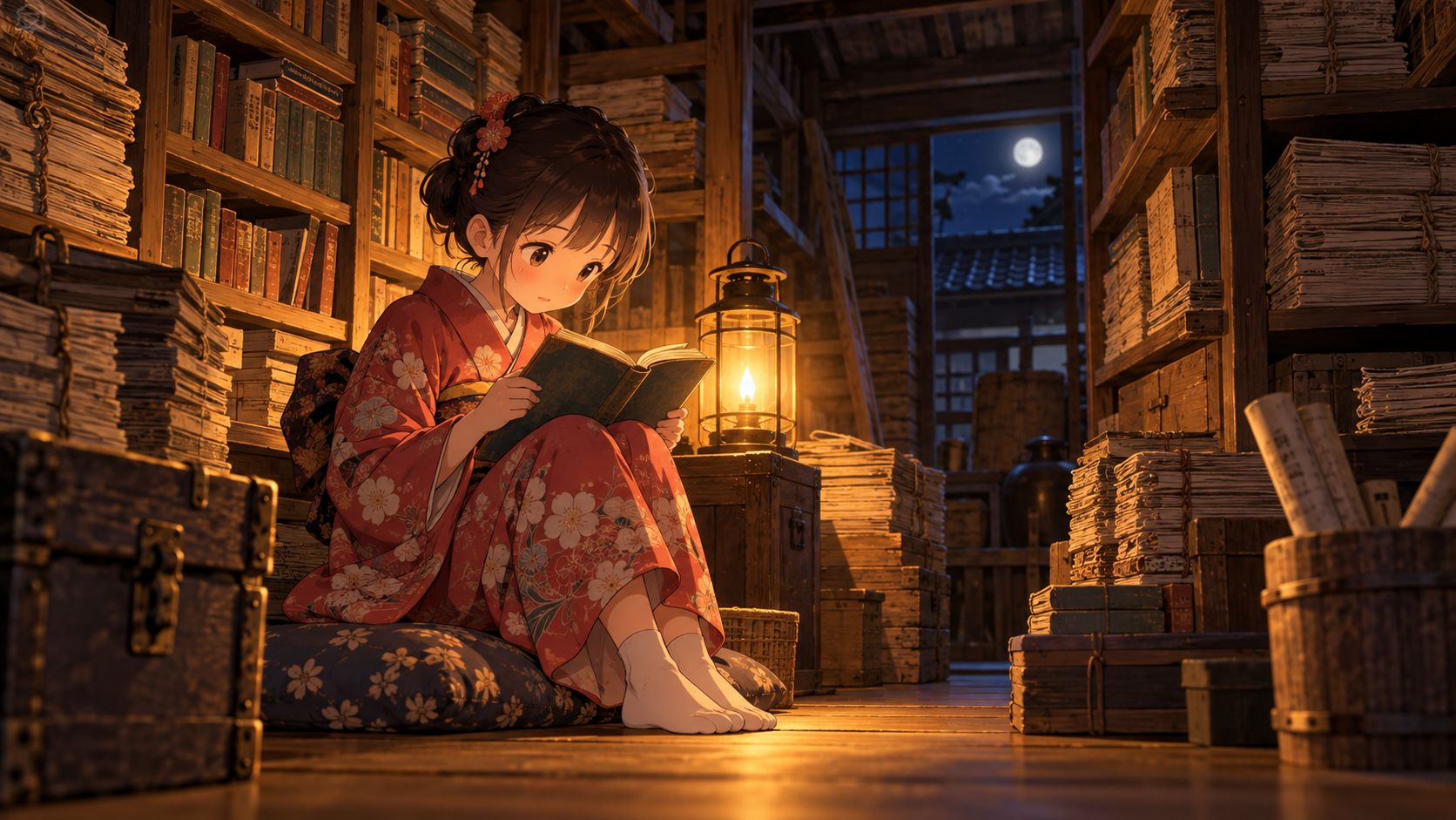 蔵で本を読む少女のイメージ