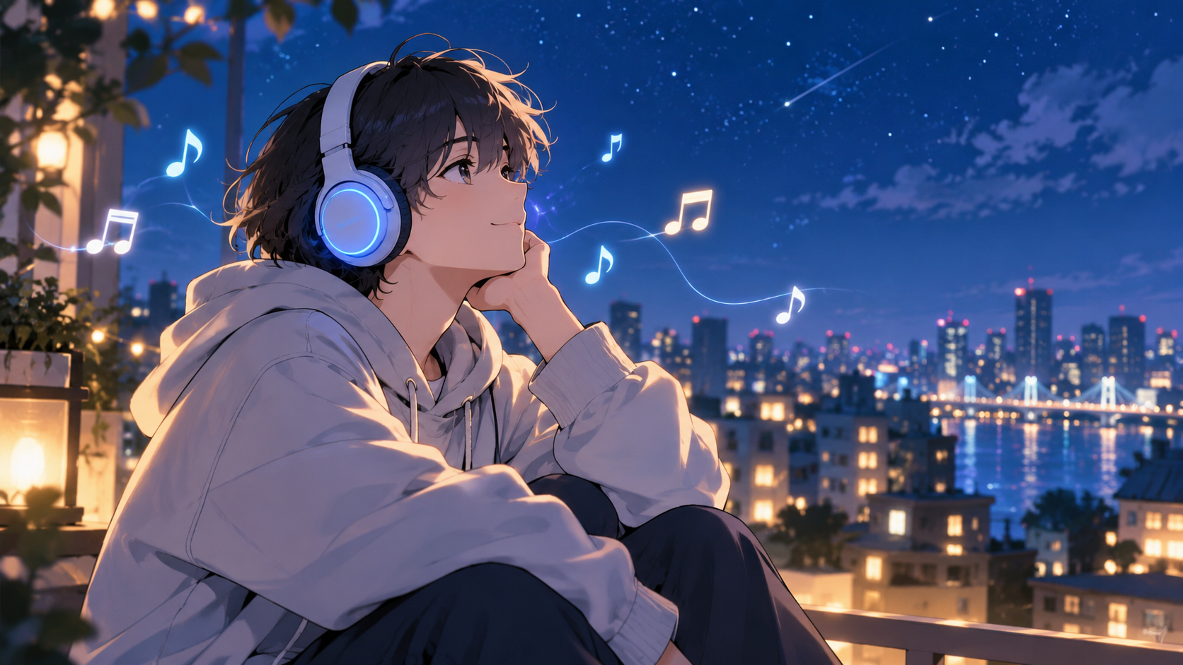 ヘッドフォンで曲を聴く抽象キャラのイラスト