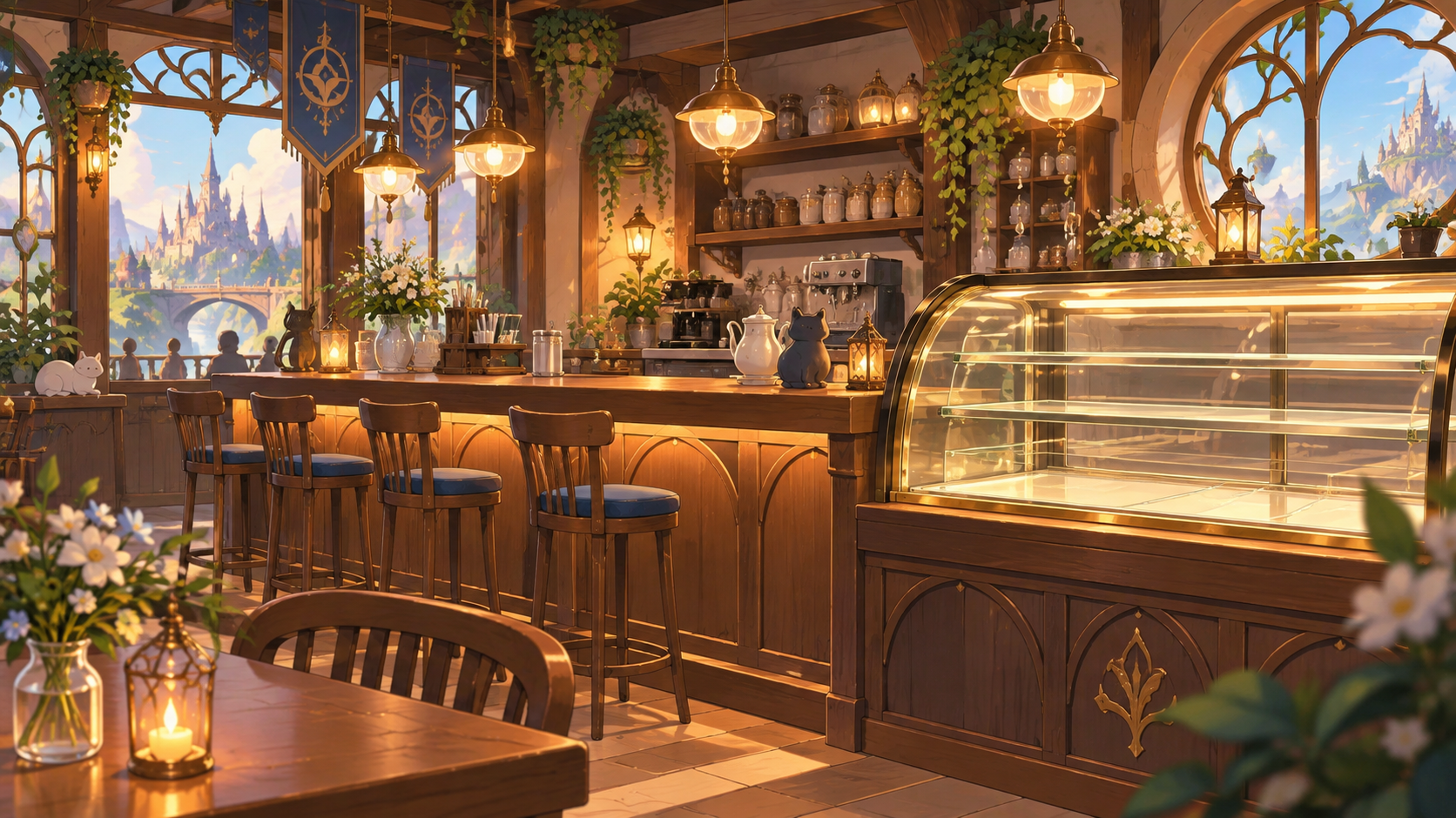 ファンタジー風カフェ店内のイラスト（雰囲気イメージ）