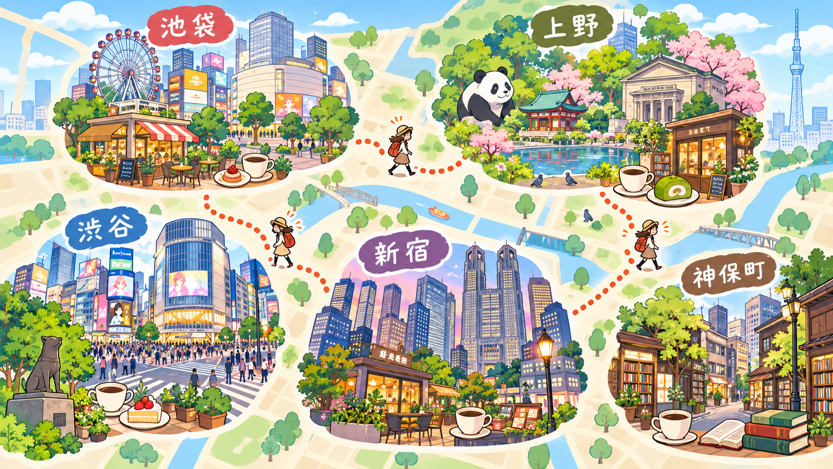 上野・池袋・渋谷・新宿・神保町のロケ地イメージ