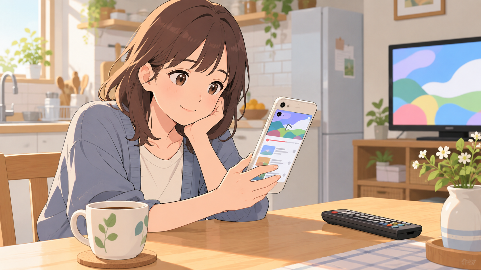 朝にスマホで見逃し配信を確認するイメージ