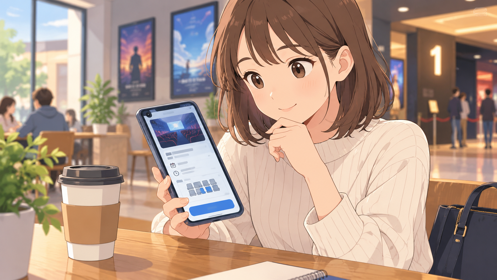 映画チケット購入前にスマホで確認するイメージ