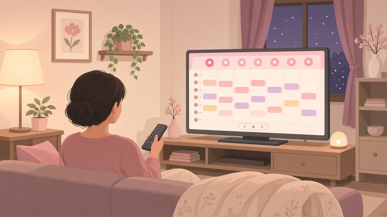 テレビ番組表を見ながら放送時間を確認するイラスト