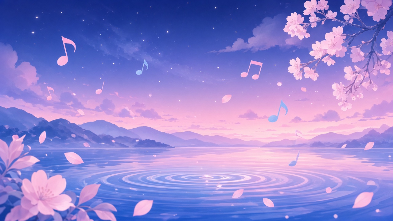 夜空と水紋の音楽イメージイラスト