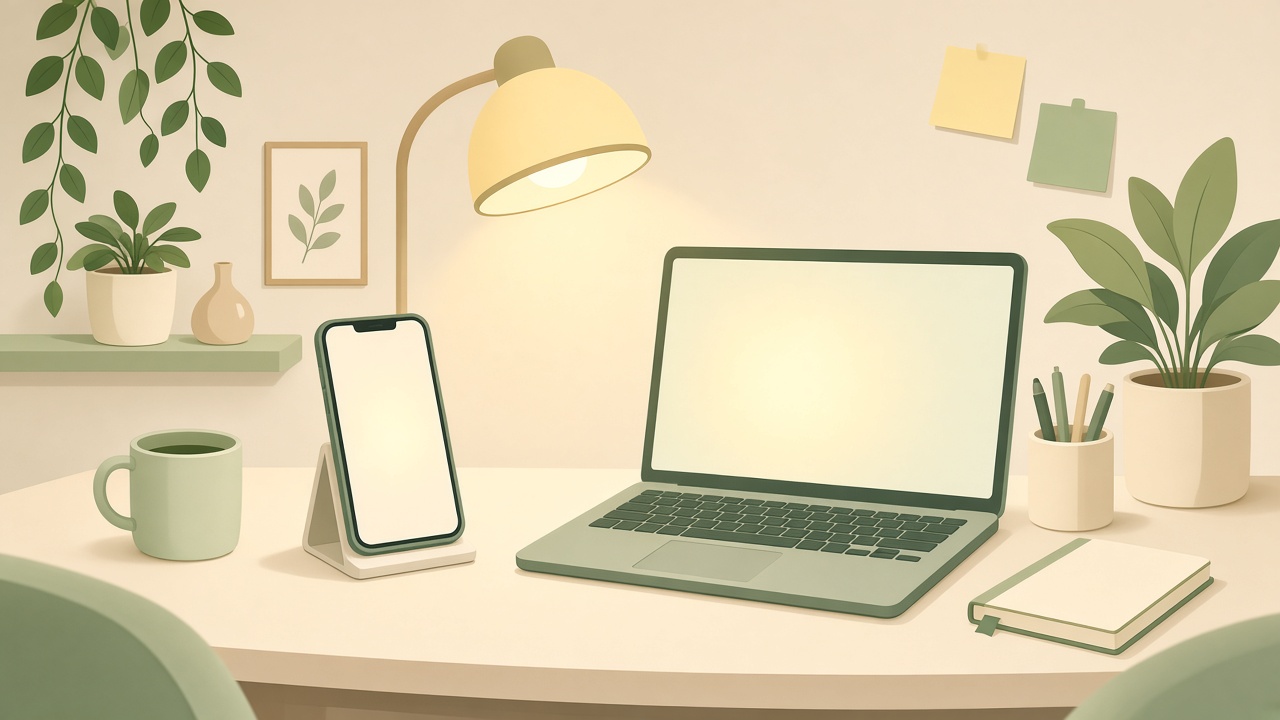 スマホとノートPCで配信を確認するイラスト