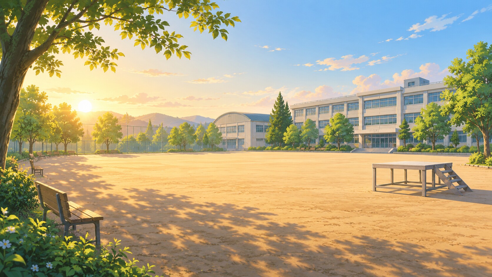 朝の誰もいない校庭