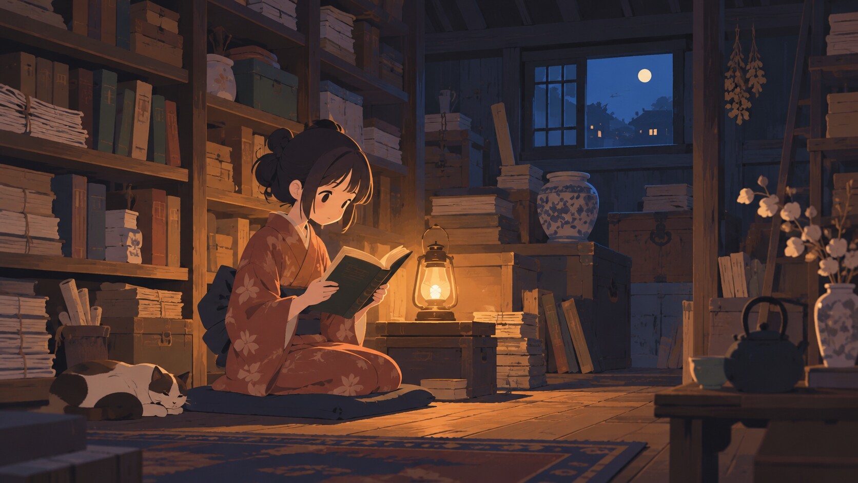 蔵で本を読む少女のイメージ