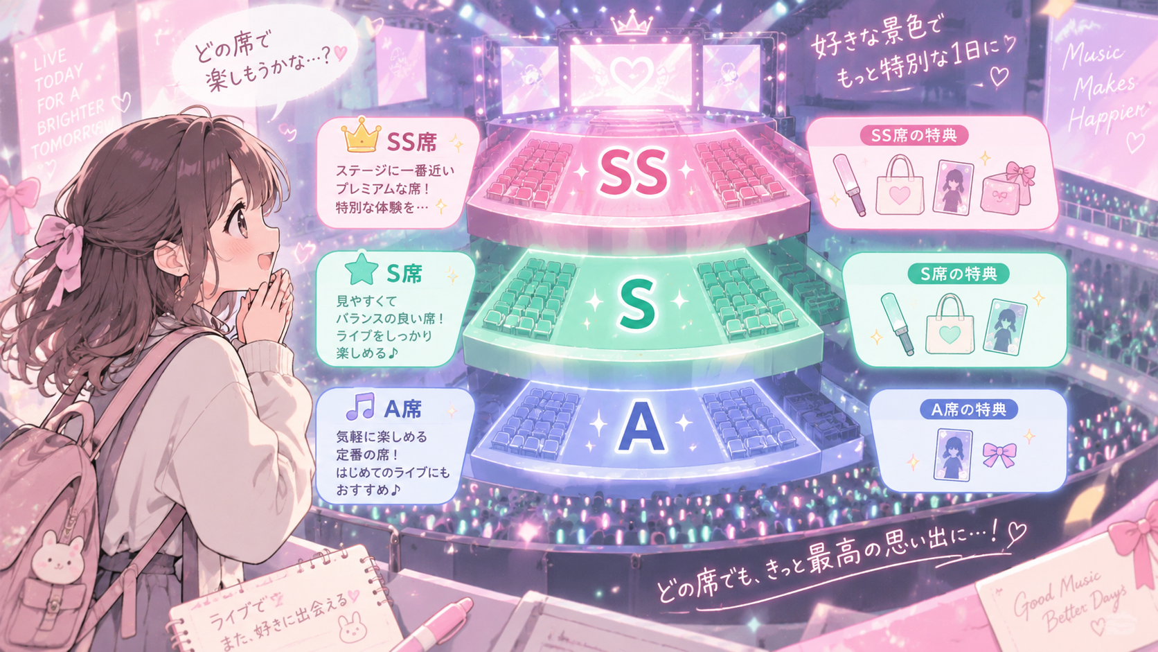 SS・S・A席とグッズ付きチケットのイメージ