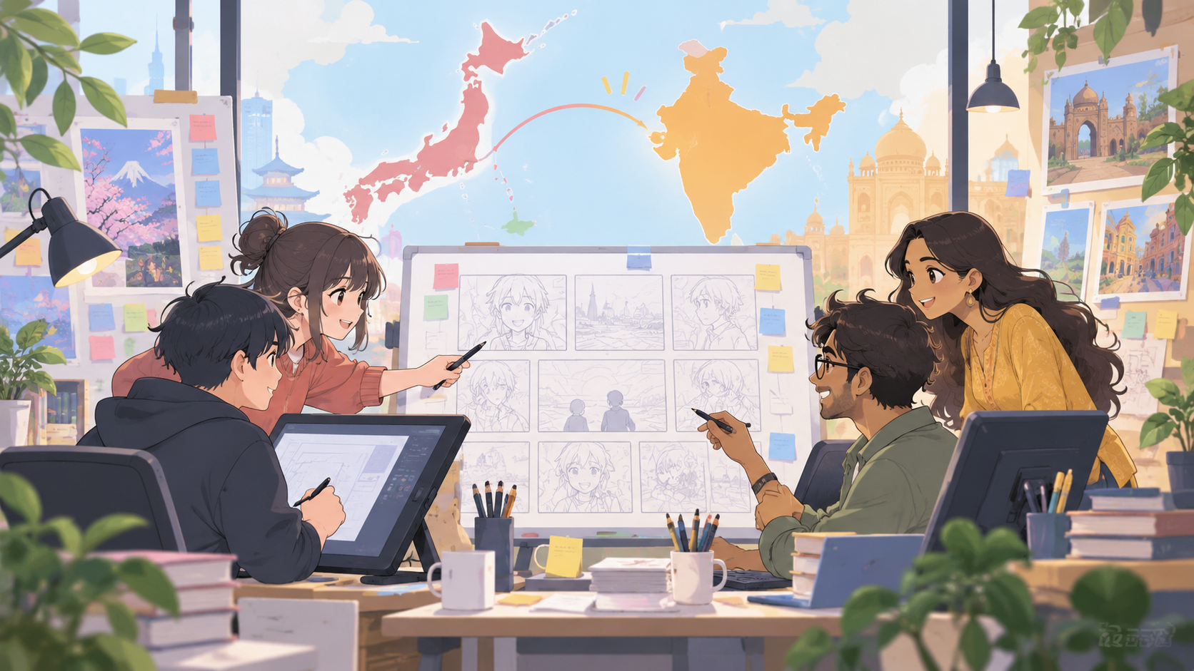 日印合作アニメ制作のイメージイラスト