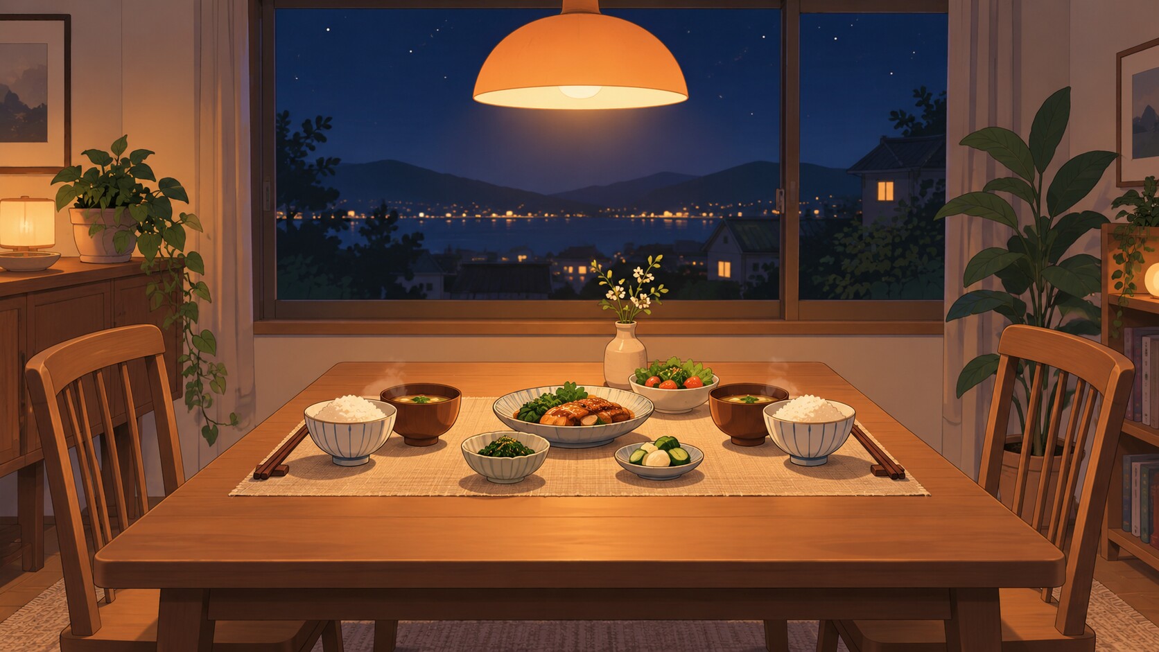 誰も座っていない夜の食卓