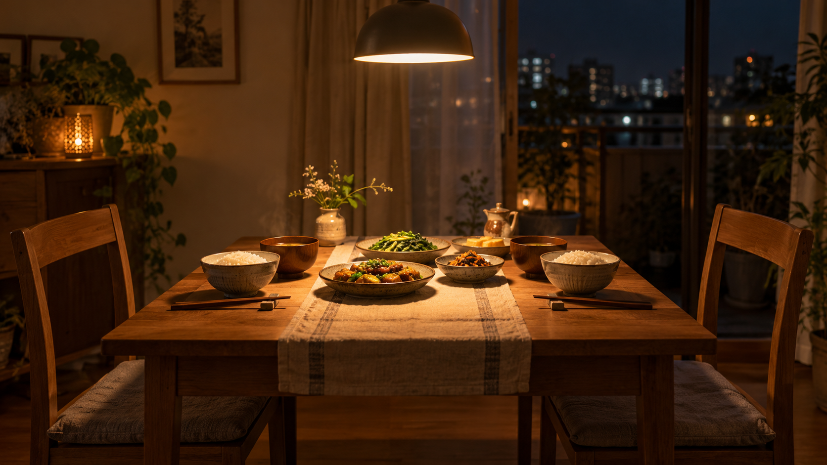 誰も座っていない夜の食卓