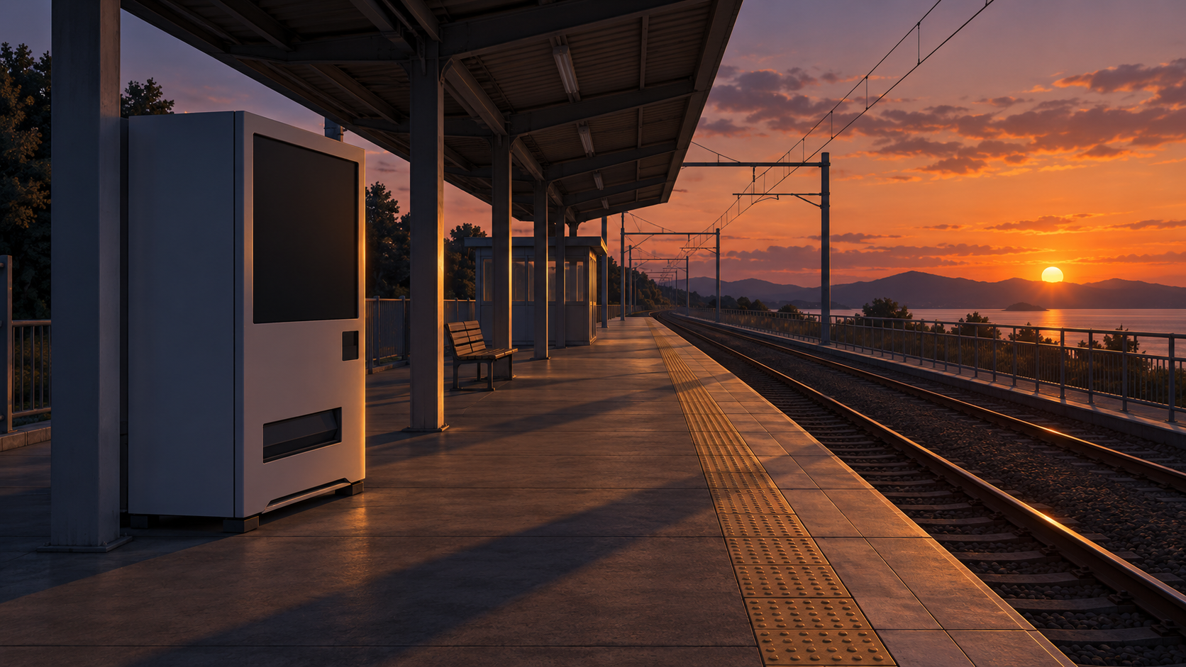 夕暮れの誰もいない駅のホーム