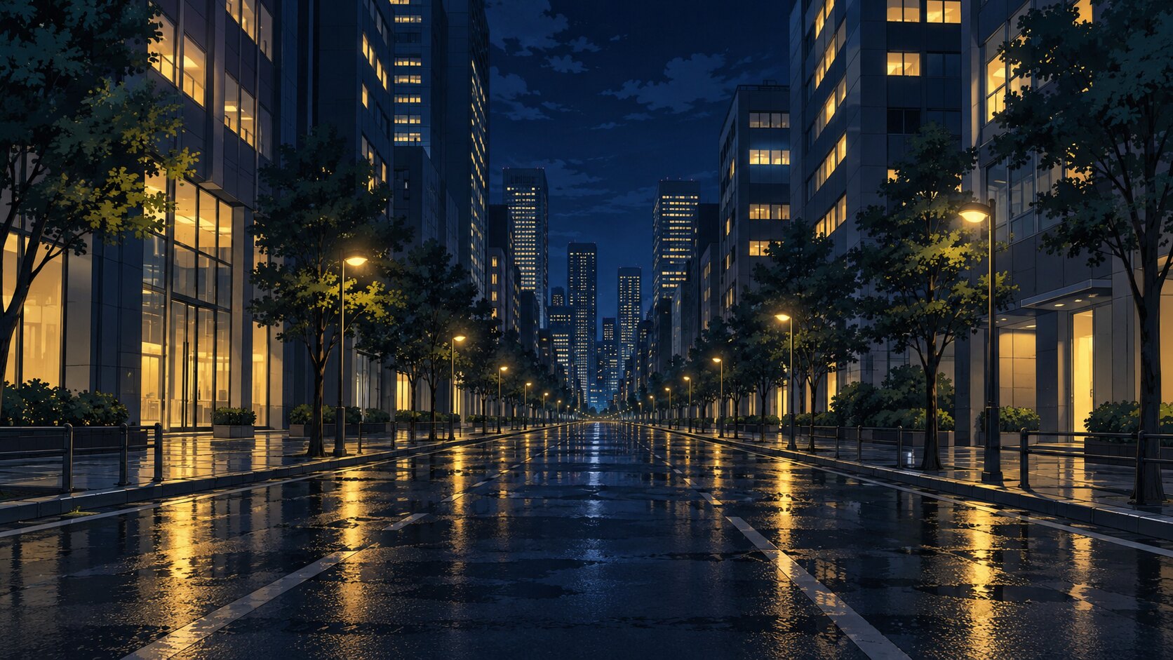 人のいない夜の街路