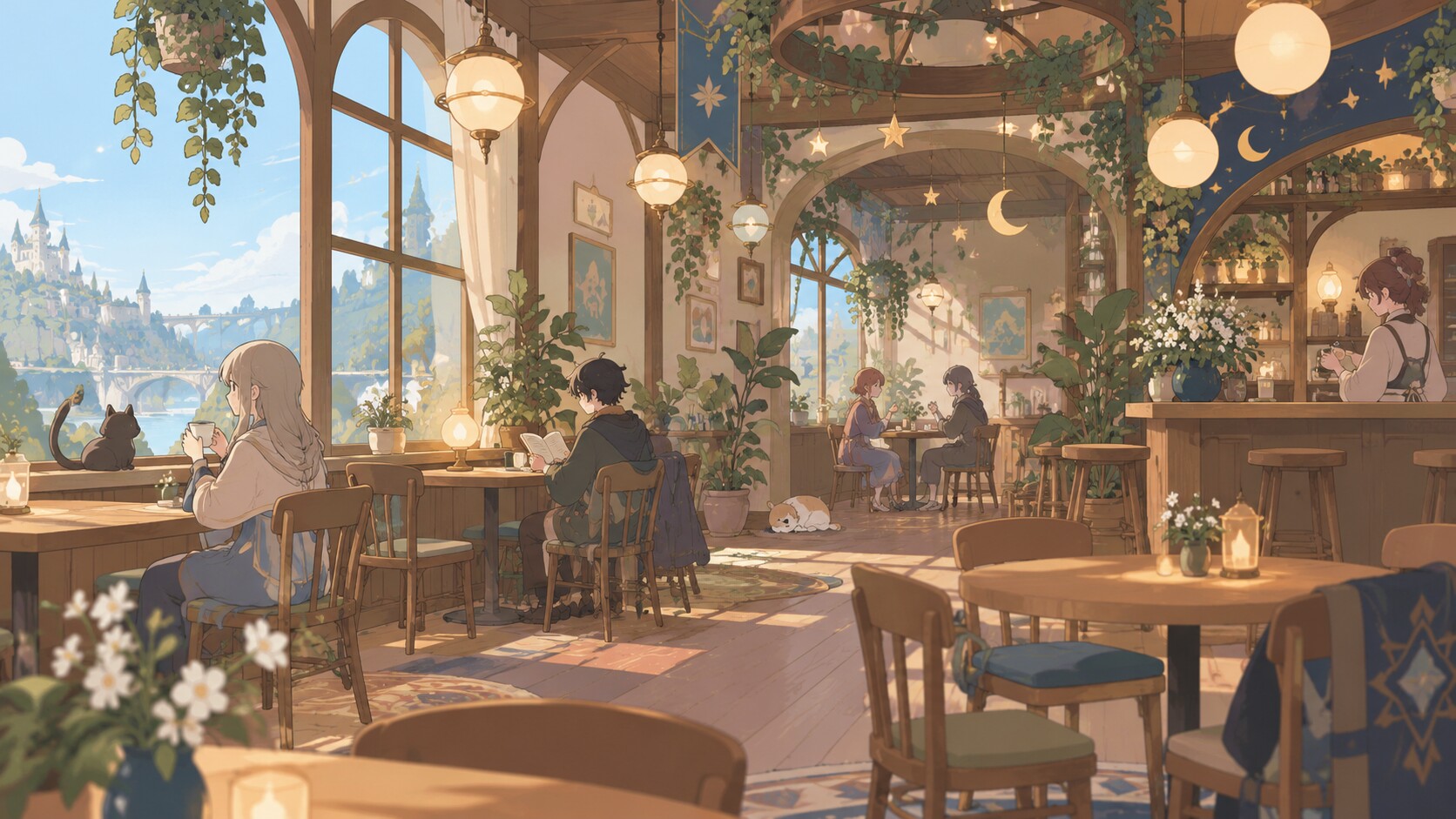 ファンタジー風カフェ店内のイラスト（雰囲気イメージ）