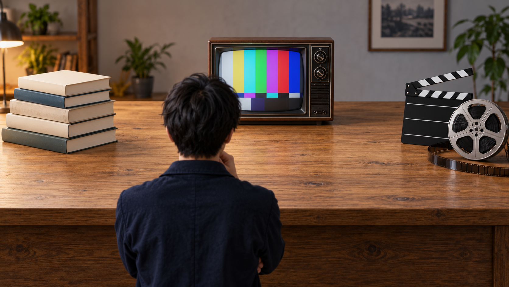 本、テレビ、フィルムを分けて見比べるオリジナルの人物