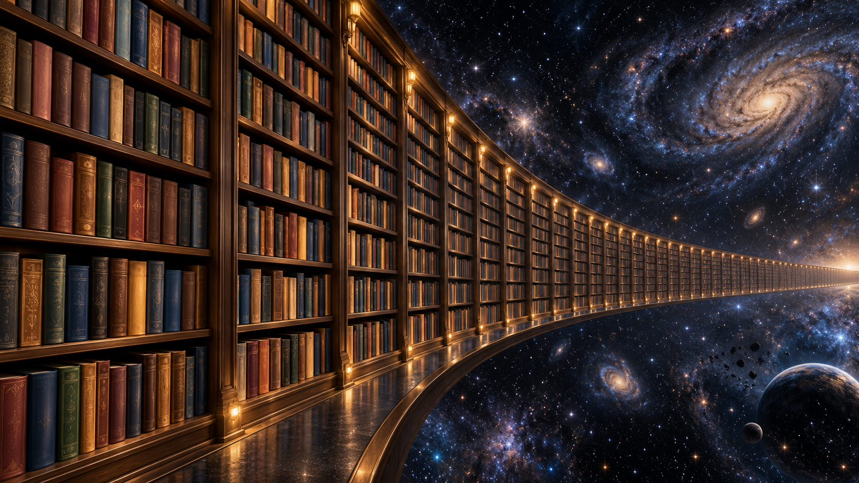 文字のない本棚が星空へ続く