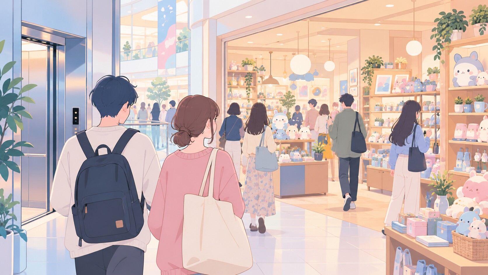 上の階へ向かう店内と買い物客