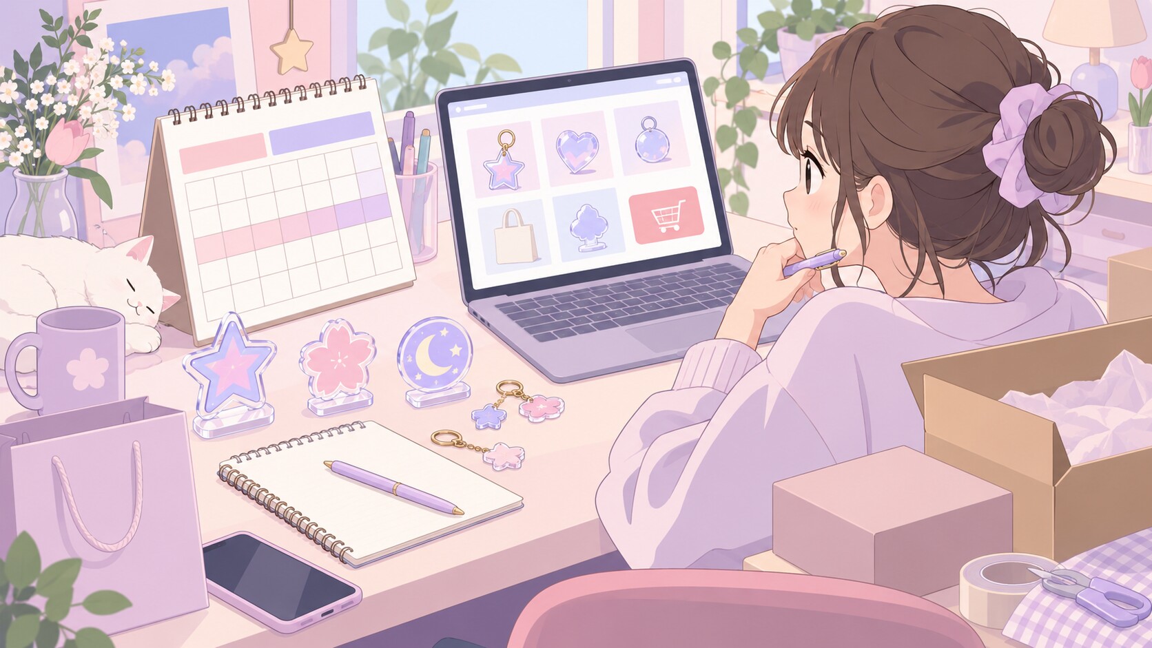 事後通販のカレンダーとグッズ注文をイメージしたイラスト