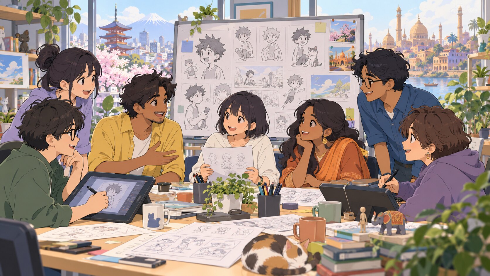 日印合作アニメ制作のイメージイラスト