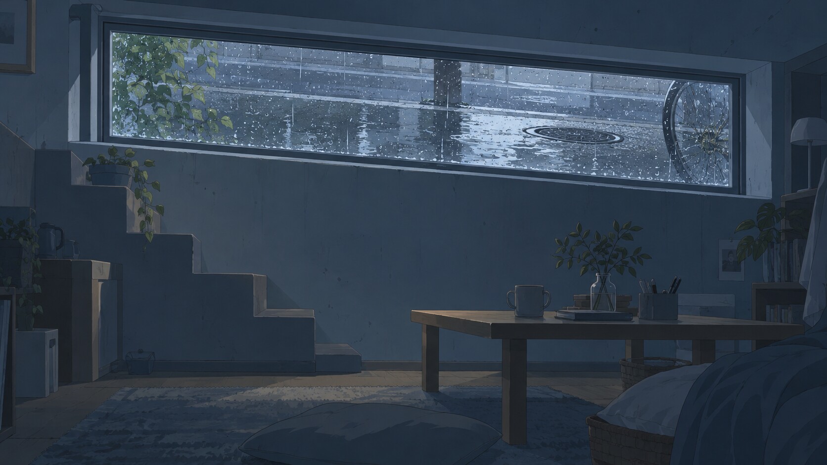 雨の半地下窓